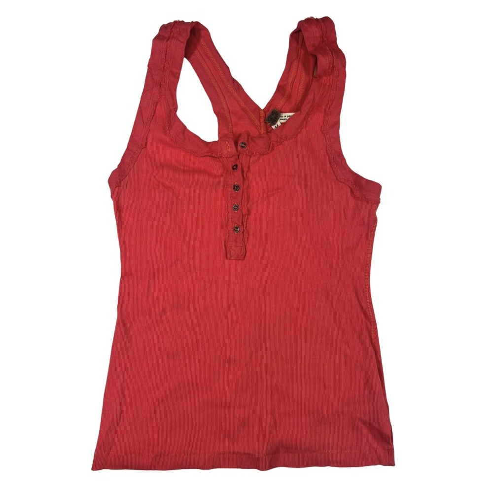 Free People We The Free Ribbed Henley Tank Top Coral Orange Boho Casual Medium